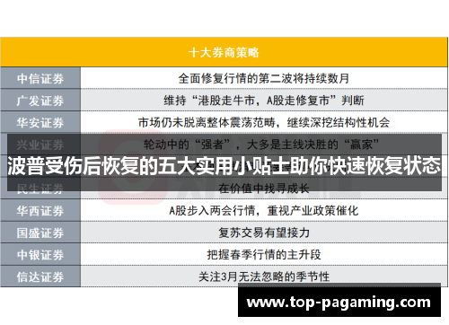波普受伤后恢复的五大实用小贴士助你快速恢复状态 波普受伤后恢复的五大实用小贴士助你快速恢复状态